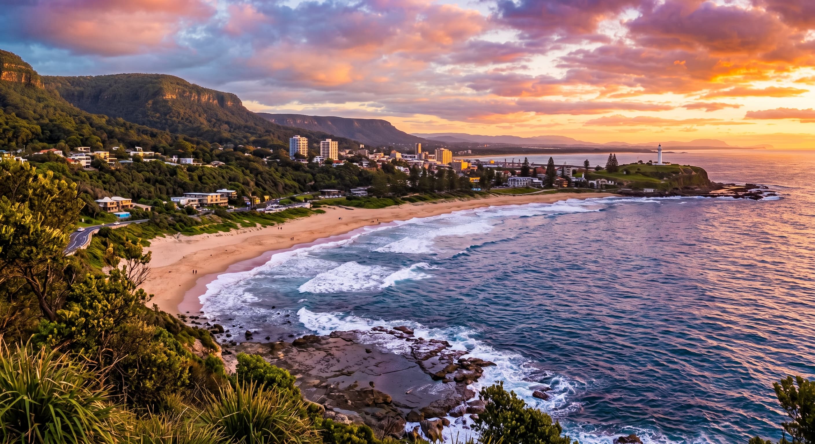 Sunset over the Illawarra coastline and escarpment